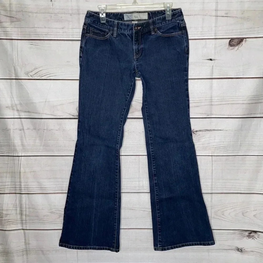 Loft Flare Jeans Women 6 Blue Denim Mid Rise Flap Pocket Stretch
